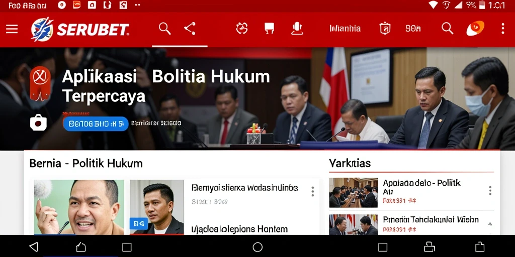 Antarmuka aplikasi SERUBET yang menampilkan berita politik dan hukum.